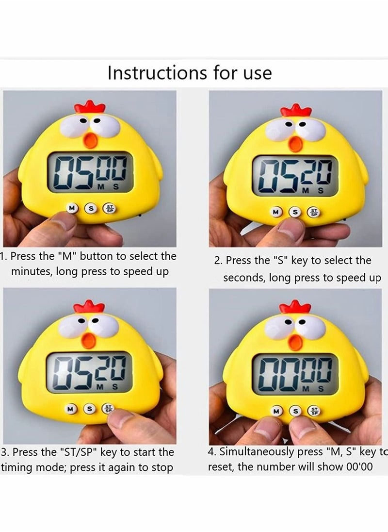 SYOSI - Kitchen Timer, Cartoon Cute Chick Electronic Timer, Digital Cooking Time, Baking Cooking Alarm Clock, LCD Large-Screen Visual Clock, Countdown Reminder Tool, Office Home Modernization, Yellow - Image 1