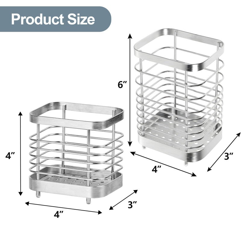 IWNTWY Utensil Holder, Stainless Steel Utensil Drying Rack for Kitchen Counter, Silverware Cutlery Flatware Holder Forks, Knives, Spoons, Chopsticks Organizer (Silver) - Image 2