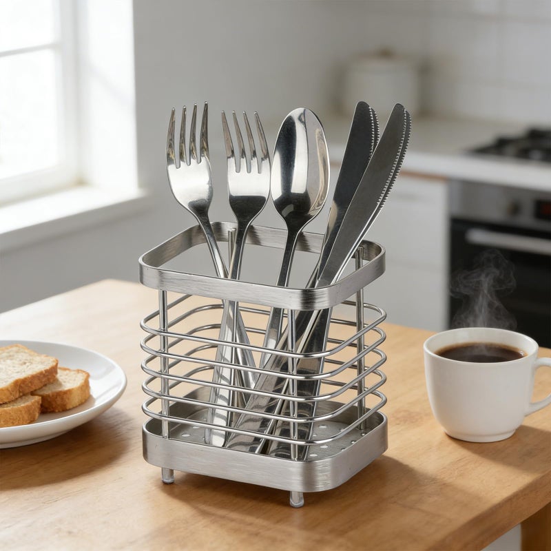 IWNTWY Utensil Holder, Stainless Steel Utensil Drying Rack for Kitchen Counter, Silverware Cutlery Flatware Holder Forks, Knives, Spoons, Chopsticks Organizer (Silver) - Image 5