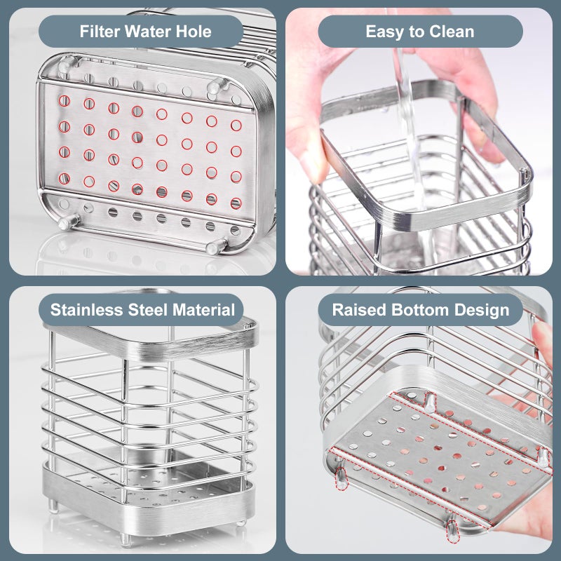 IWNTWY Utensil Holder, Stainless Steel Utensil Drying Rack for Kitchen Counter, Silverware Cutlery Flatware Holder Forks, Knives, Spoons, Chopsticks Organizer (Silver) - Image 4