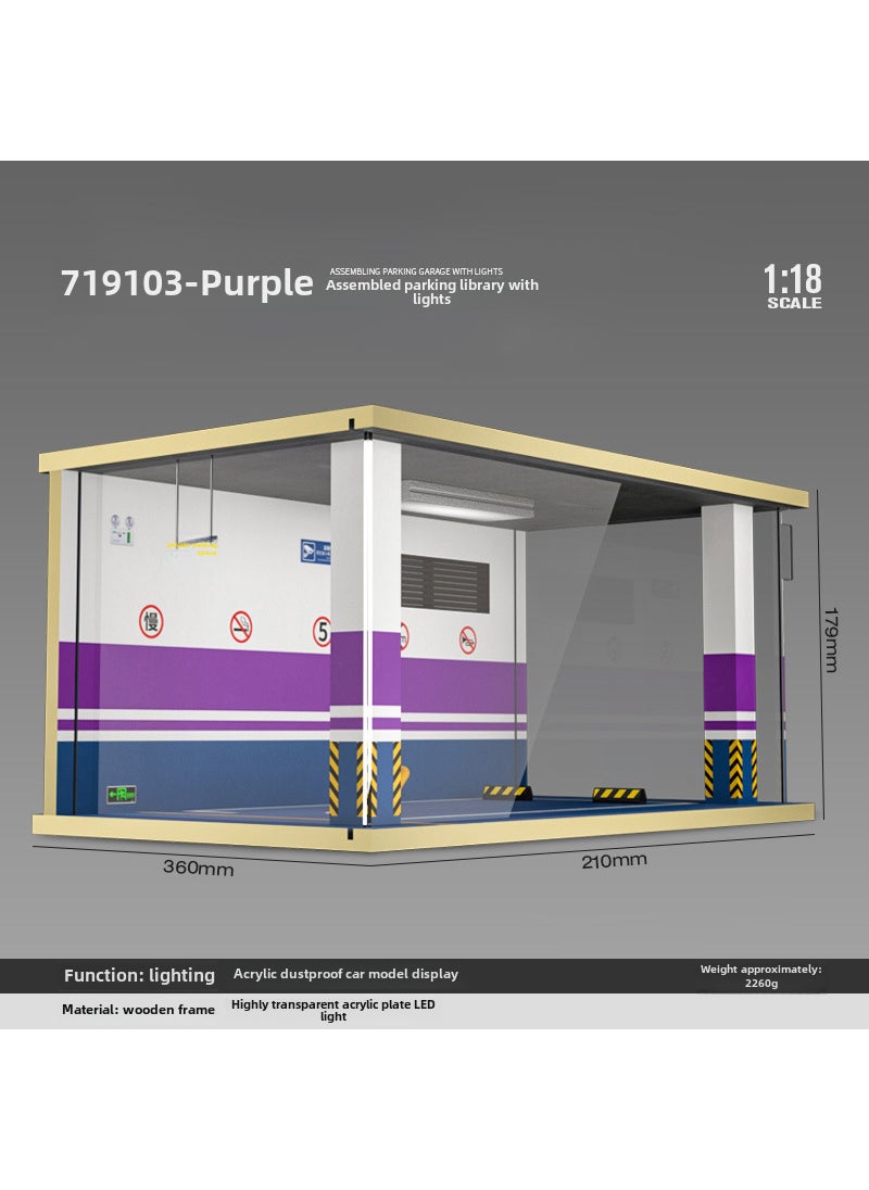 Generic - 1:18 Scale Garage Diorama Model with Lighting 719103-1/18 Splicing Garage with Lamp-Acrylic Purple on Three Sides - Image 1