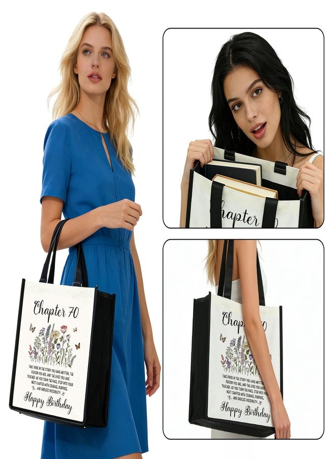 QUPT 70th Birthday Gifts for Women Men, 70th Birthday Gifts for Hin Her, 1956 Seventy Presents for Women Men, 70 Years Old Gift, 70 Years Old Tote Bag for Her, Seventy Presents Canvas Tote Bag Shopping Bag - Image 2