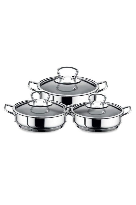 طقم قدور ستانلس ستيل غير لاصق مكون من 6 قطع المقاوم للصدأ - أغطية زجاجية مقاومة للحرارة