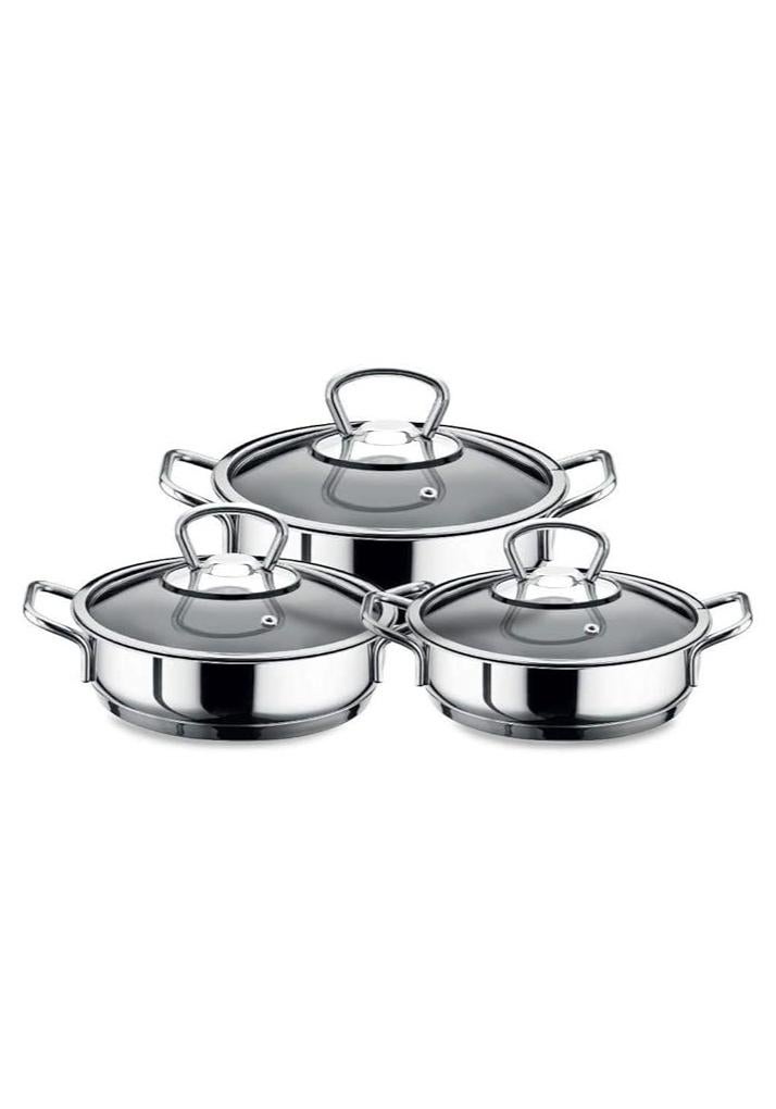 ايست من نون طقم قدور ستانلس ستيل غير لاصق مكون من 6 قطع المقاوم للصدأ - أغطية زجاجية مقاومة للحرارة - Image 1