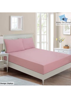 Home-Tex Design Hometex Design Premium 100% Long Stable Cotton Fitted Bed Sheet Set Single Size 1 Fitted Sheet 90x200 cm and 1 Pillow Covers 50x80 cm with All Around Elastic Zephyr 