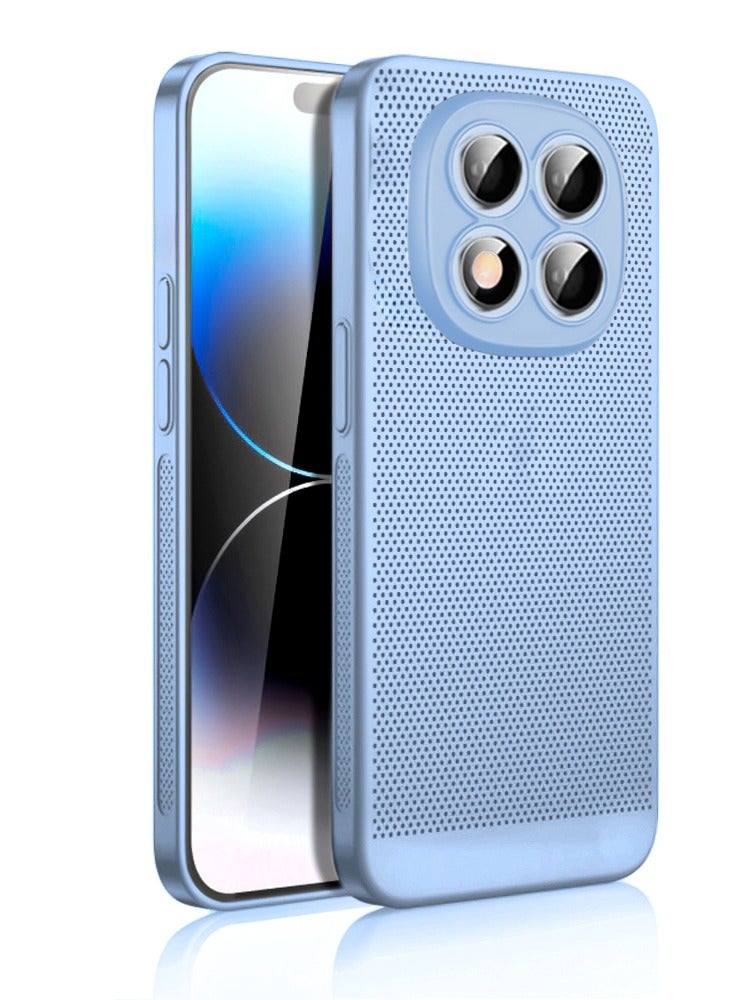 Heat Dissipation Case with Built in Camera Lens Protector Slim Fit Breathable Cooling Anti Fingerprint Hard PC Back Shockproof Cover For Xiaomi Redmi Note 14 Pro Plus (Light Blue)
