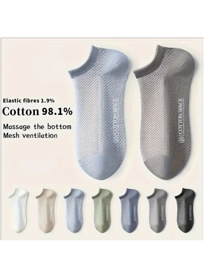 5 Pairs Men’s Breathable Mesh Low-Cut Socks – Soft Cotton, Moisture-Wicking, Summer Comfort - Image 1
