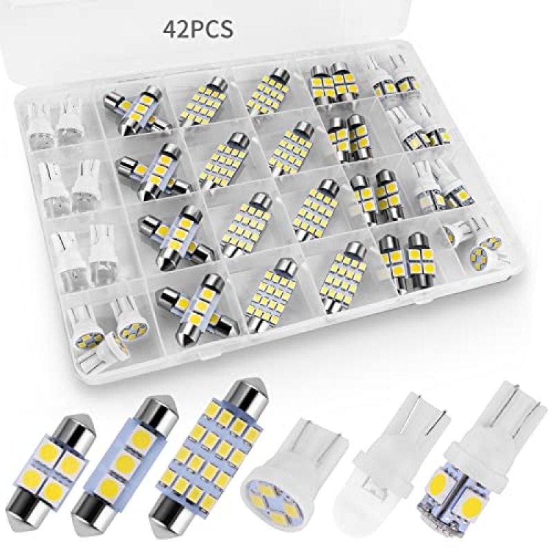 Interior Car Lights: 42-Piece 6500K White 2835 Chipset Led Bulbs - Effortless Plug-and-Play Upgrade Automotive Led Bulbs for Truck, Sedan, SUV Cabin, Dome, Map, Courtesy Lights - Image 1