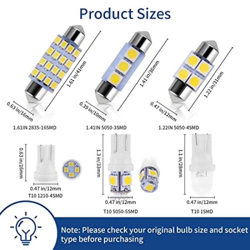 Interior Car Lights: 42-Piece 6500K White 2835 Chipset Led Bulbs - Effortless Plug-and-Play Upgrade Automotive Led Bulbs for Truck, Sedan, SUV Cabin, Dome, Map, Courtesy Lights - Image 2