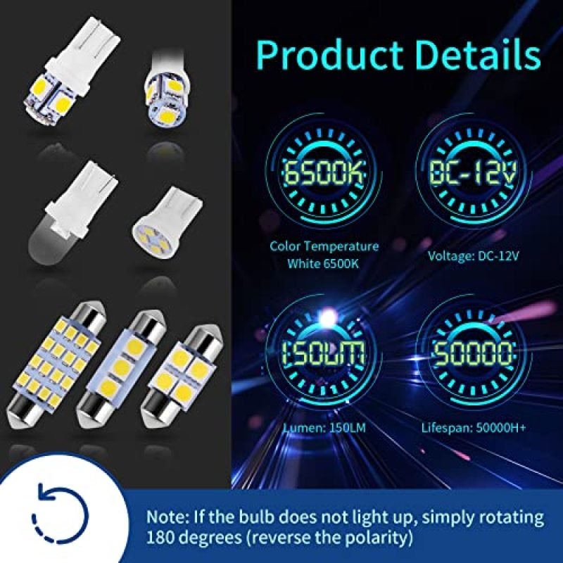 Interior Car Lights: 42-Piece 6500K White 2835 Chipset Led Bulbs - Effortless Plug-and-Play Upgrade Automotive Led Bulbs for Truck, Sedan, SUV Cabin, Dome, Map, Courtesy Lights - Image 3