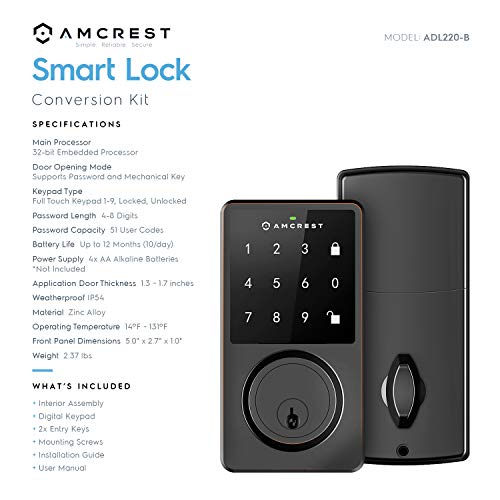 Amcrest Keyless Entry Door Lock Deadbolt, Digital Door Locks with Keypads, Smart Lock, Electronic Keypad Door Knob Cylinder Deadbolt, Automatic Locking, Heavy Duty Commercial Grade ADL220-B - Image 4