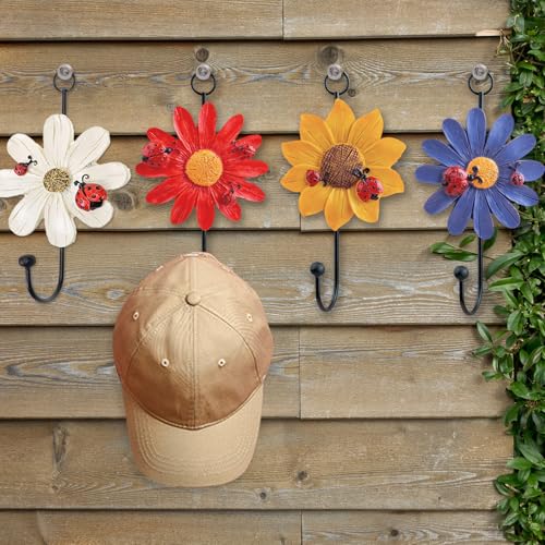 Notakia 8pcs Resin Daisy Flower Wall Hooks Decoration Hanging Coat Hooks Vintage Art Printing Iron Hook Key Hat Towel Wall Mounts Hooks Home Decor - Image 2