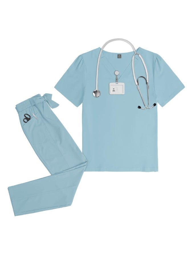 NIBEMINENT Nurse Surgical Uniform Women Doctor Costume Set Solid Color V-neck Pocket Quick-drying Top+pants Oral Dental Surgery Uniform Set - Image 1