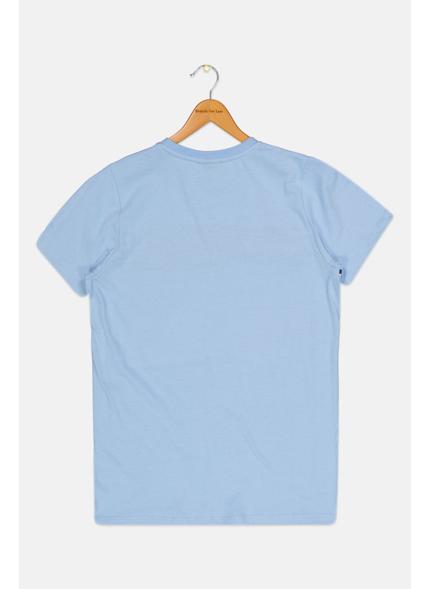 Ellesse Kids Boy Sportswear Fit Short Sleeve Brand Logo Outdoor T-Shirt, Light Blue  - Image 2