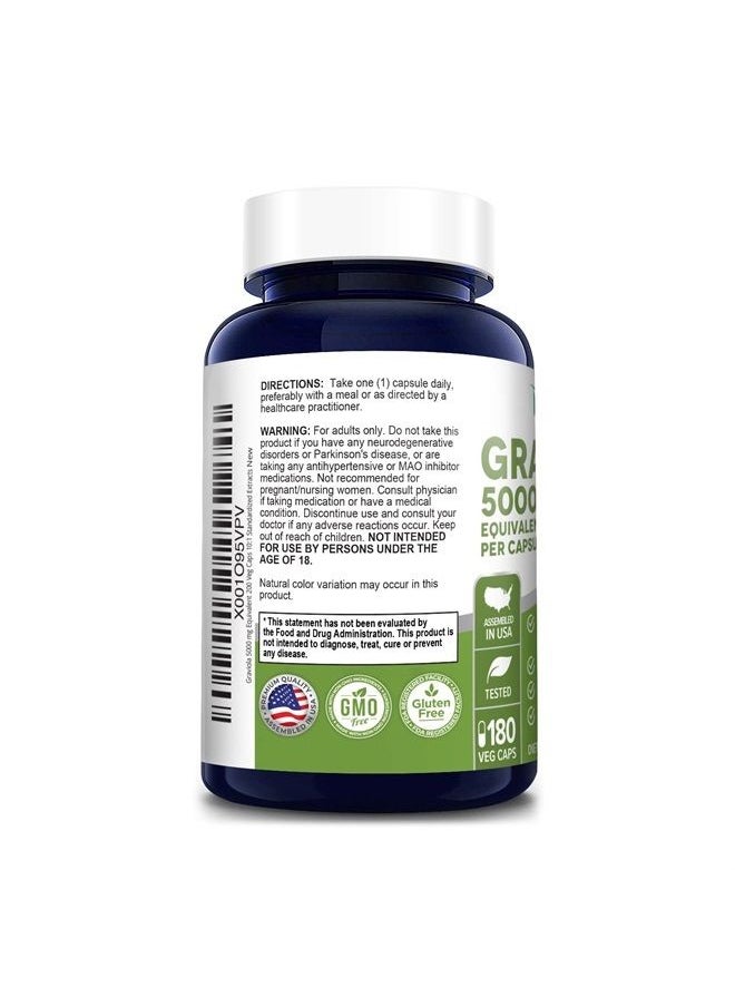 Graviola 5,000 mg Equivalent per caps. 180 Veggie Caps (Non-GMO, Gluten Free, Extract 10:1)