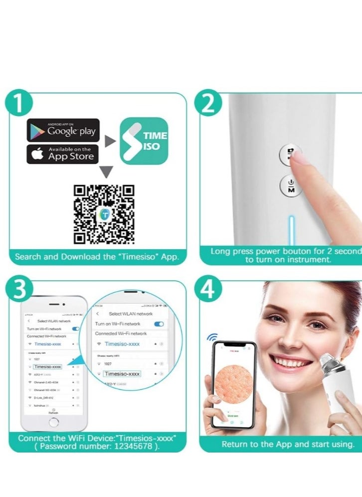 OASIS-TH Black Head Pimple Vacume Removal with camera  Pore Vacuum Cleaner Blackhead Suction Tool, 20X Microscope Camera Rechargeable Facial Comedone Acne Extractor for Men Women  - Image 4