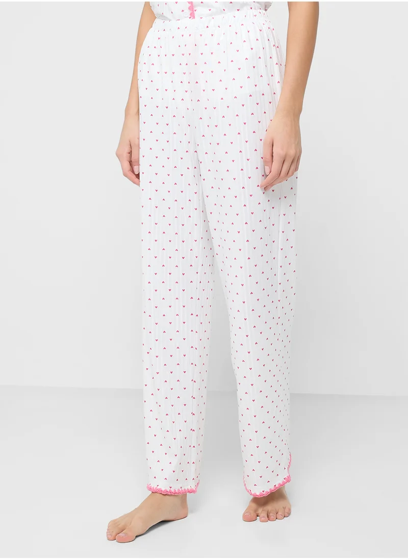 Ginger Ditsy Print Shirt & Pyjama Set With Contrast Trim
