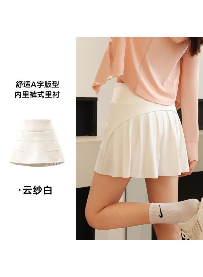 Summer Ice-feel Faux Two-piece Pleated Skirt High-waisted Elastic Sports Fitness Short Skirt Women's A-line Skirt