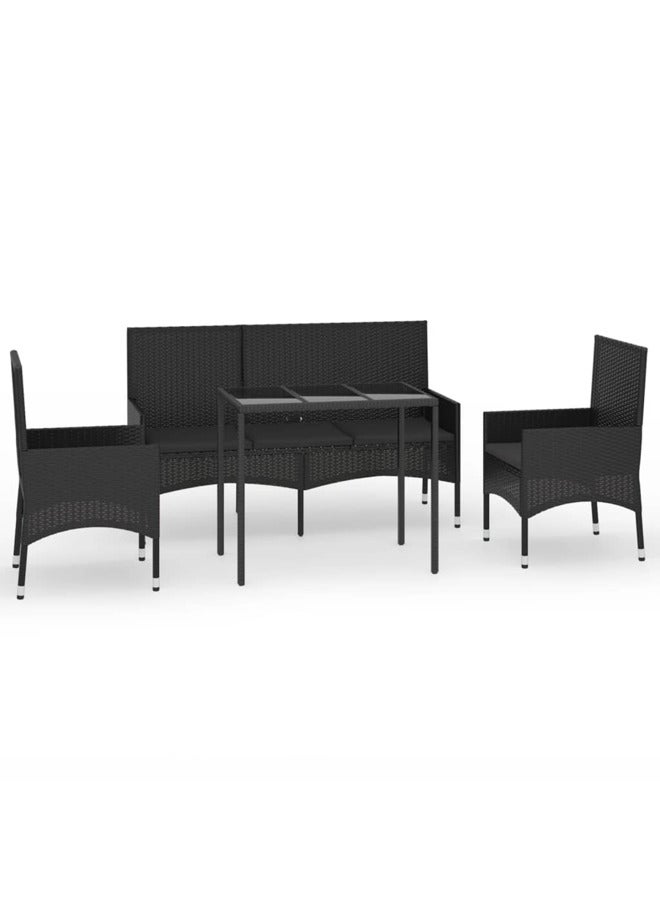 فيداكسل عدد 4 قطع طقم جلسة حديقة مع وسائد بولي روطان أسود 319506 - Image 1