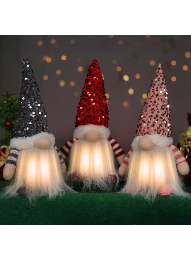 تشيلور مجموعة من 3 دمى تماثيل عيد الميلاد الإسكندنافية من تشيلور، مع لحية وإضاءة LED، مصنوعة يدويًا على شكل سانتا كلوز سويدي، مقاس 12 بوصة، وقبعة من الترتر، وزينة عيد الميلاد في الليل، ودمية قزم، وزينة قزم باللون الأحمر. - Image 1