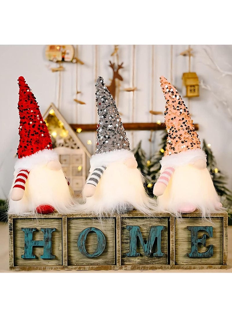 تشيلور مجموعة من 3 دمى تماثيل عيد الميلاد الإسكندنافية من تشيلور، مع لحية وإضاءة LED، مصنوعة يدويًا على شكل سانتا كلوز سويدي، مقاس 12 بوصة، وقبعة من الترتر، وزينة عيد الميلاد في الليل، ودمية قزم، وزينة قزم باللون الأحمر. - Image 4