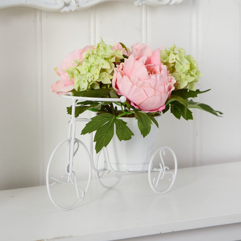 Nearly Natural Peony & Hydrangea Tricycle Silk Flower Arrangement - Image 3