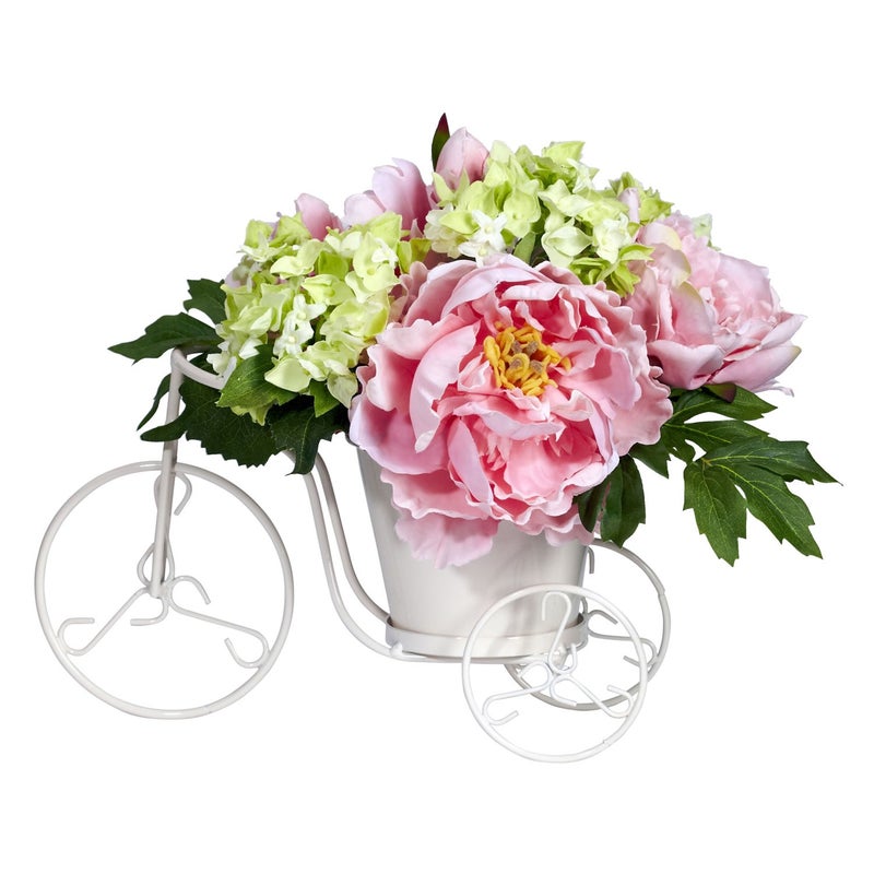 Nearly Natural Peony & Hydrangea Tricycle Silk Flower Arrangement - Image 1