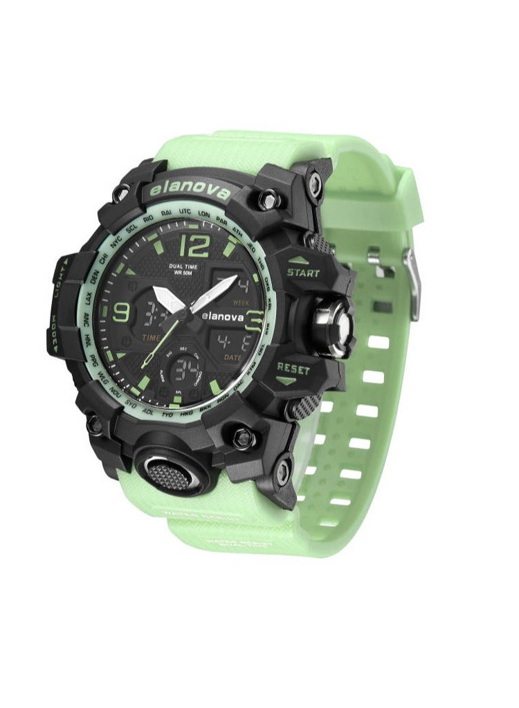 Elanova Stylish wristwatch with analog and digital display, water-resistant, featuring a durable silicone strap, perfect for athletes and everyday use, model EL907 for youth. - Image 2