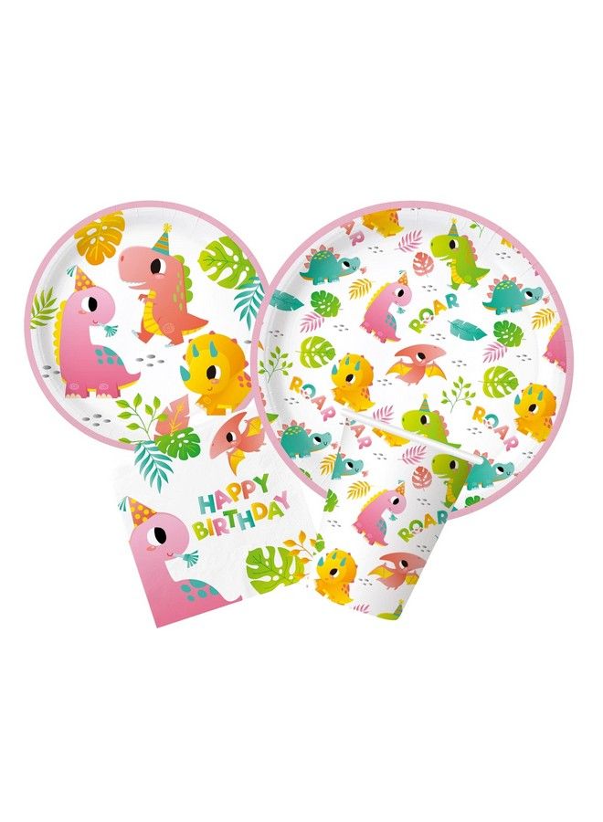 Oojami Serves 24 Party Pack Dinosaur Girls Party Includes Plates Cups Napkins Table Covers Balloons Candles Cake Topper Cup Cake Topper Cup Cake Stand Banners Swirls Photo Props Fringe Curtain - Image 3