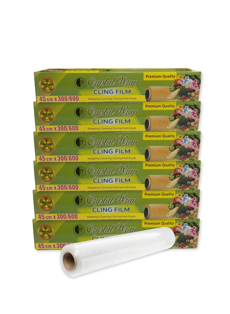 CRYSTAL Cling Film Roll - Clear, 45cm x 300m, 11 Microns, 2.4Kg,Pack of 6 - Image 1