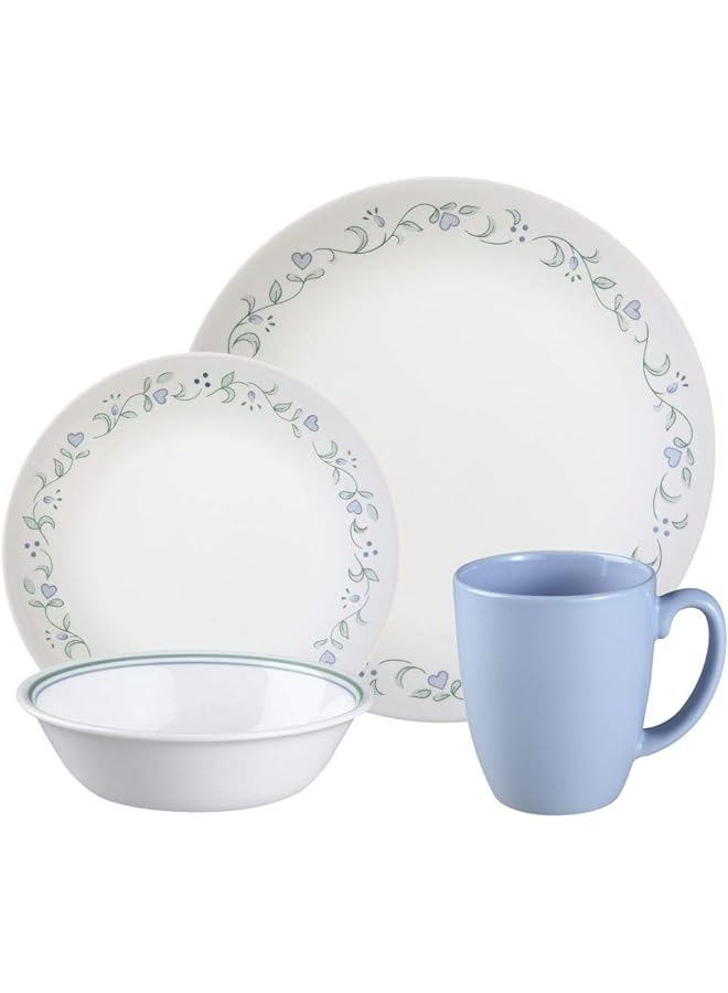 Corelle Livingware Country Cottage Break And Chip Resistant Glass Dinnerware Set 16 Piece Service For 4 Green Blue - Image 1