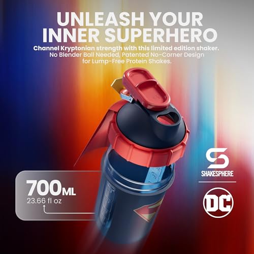 SHAKESPHERE Stainless Steel Protein Shaker Bottle - Superman Edition - 24oz Double Wall Insulated Shaker Cup, Leak-Proof, No mixing ball, Capsule Design, BPA-Free, Collector’s Box - Image 2