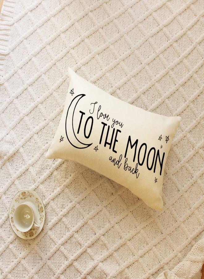 Ogiselestyle I Love You to The Moon and Back Lumbar Throw Pillow Cover, 12 x 20 Inch Farmhouse Cushion Case Decoration for Sofa Couch - Image 2