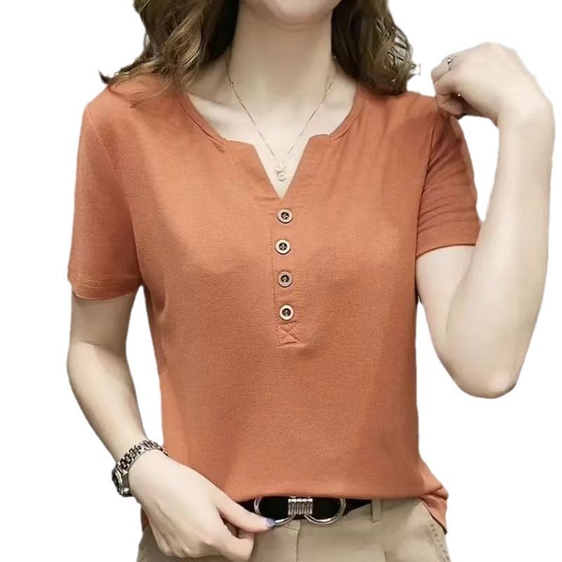 تي شيرت مريح بقصة V للسيدات باللون الأخضر - Image 5