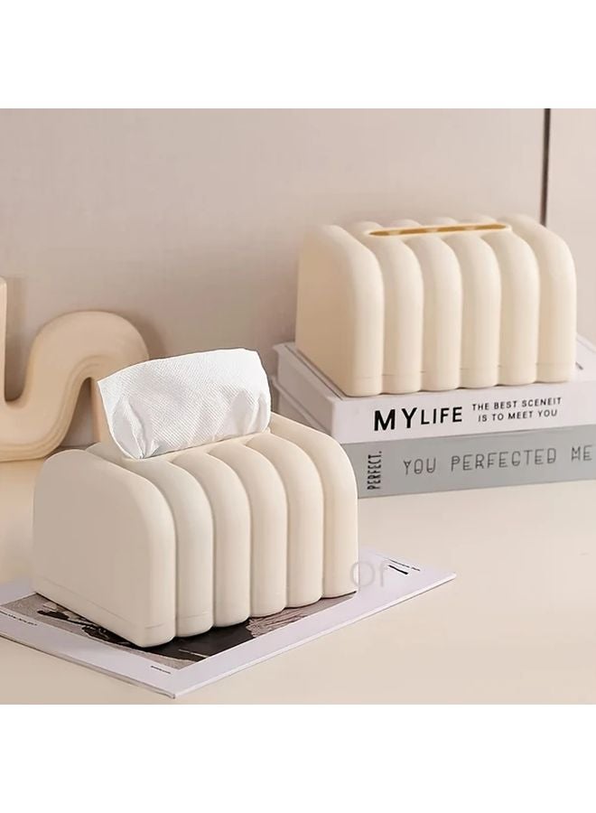 صنديل منظم على شكل خبز بلون بيج أنيق - متين من البولي بروبلين - تصميم سهل الاستخدام لديكور غرفة المعيشة والطعام - لمسة جمالية بسيطة للمنزل - Image 2