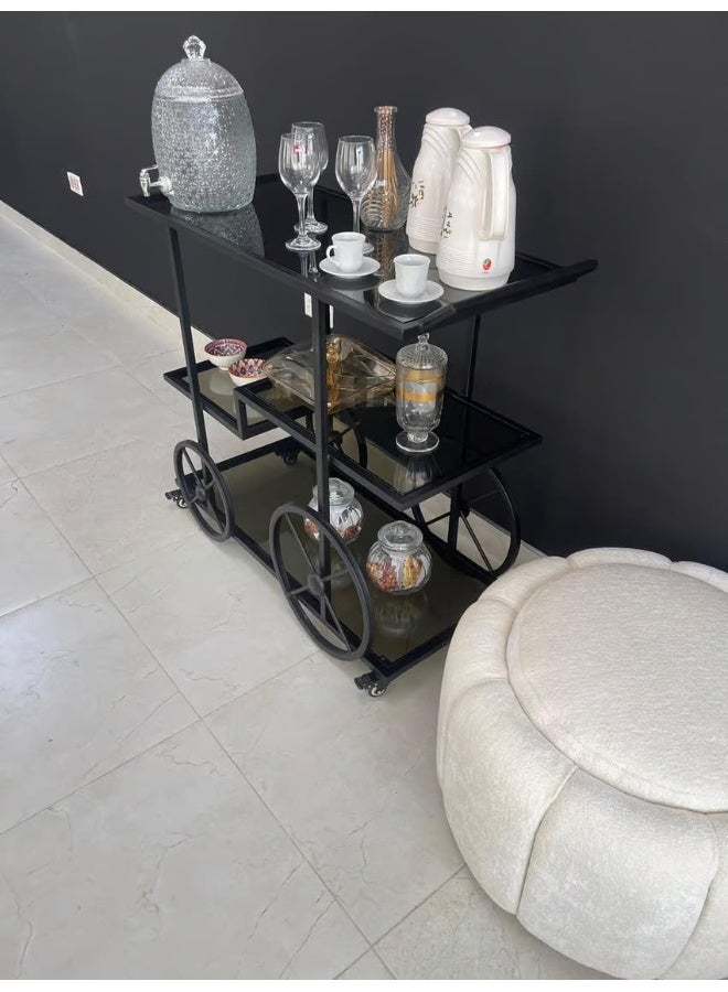 Horoof Market Horoof Home® Luxury 2-Tier Black Iron Serving Trolley with Heavy Black Glass and 20mm Acrylic Shelves – 100x120x50 cm, Premium Beverage Cart, 2 cm thickness  - Image 2