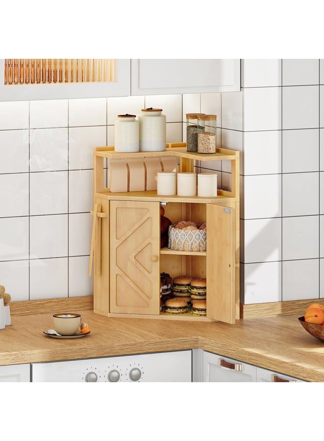 HOOBRO Bamboo Bread Box, Corner Bread Box for Kitchen Countertop, Large Capacity 2-Tier Bread Container, Bread Storage Container with Removable Shelf and Clip Holder, for Dining Room, Natural YL17MB01 - Image 2