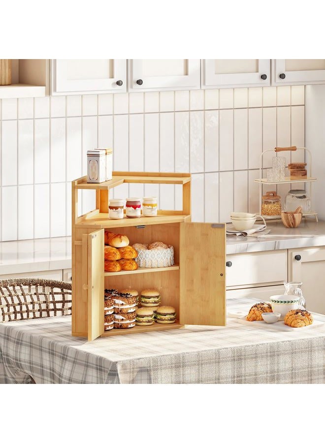 HOOBRO Bamboo Bread Box, Corner Bread Box for Kitchen Countertop, Large Capacity 2-Tier Bread Container, Bread Storage Container with Removable Shelf and Clip Holder, for Dining Room, Natural YL17MB01 - Image 4