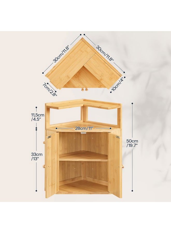 HOOBRO Bamboo Bread Box, Corner Bread Box for Kitchen Countertop, Large Capacity 2-Tier Bread Container, Bread Storage Container with Removable Shelf and Clip Holder, for Dining Room, Natural YL17MB01 - Image 3