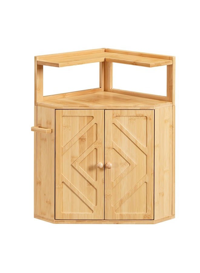 HOOBRO Bamboo Bread Box, Corner Bread Box for Kitchen Countertop, Large Capacity 2-Tier Bread Container, Bread Storage Container with Removable Shelf and Clip Holder, for Dining Room, Natural YL17MB01 - Image 1