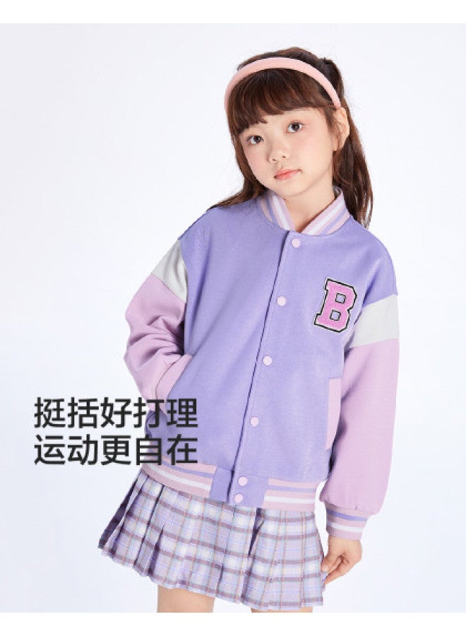 Balabala Preppy Style Baseball Jacket For Boys And Girls, Children's Long-sleeve Casual Outerwear, Kids' Sportswear For Spring/autumn - Image 1