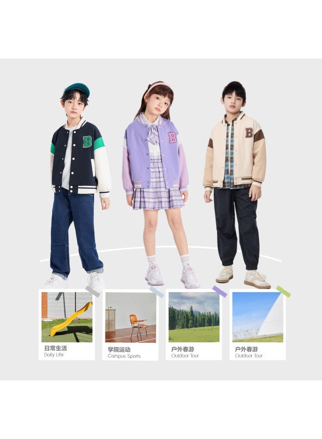 Balabala Preppy Style Baseball Jacket For Boys And Girls, Children's Long-sleeve Casual Outerwear, Kids' Sportswear For Spring/autumn - Image 4