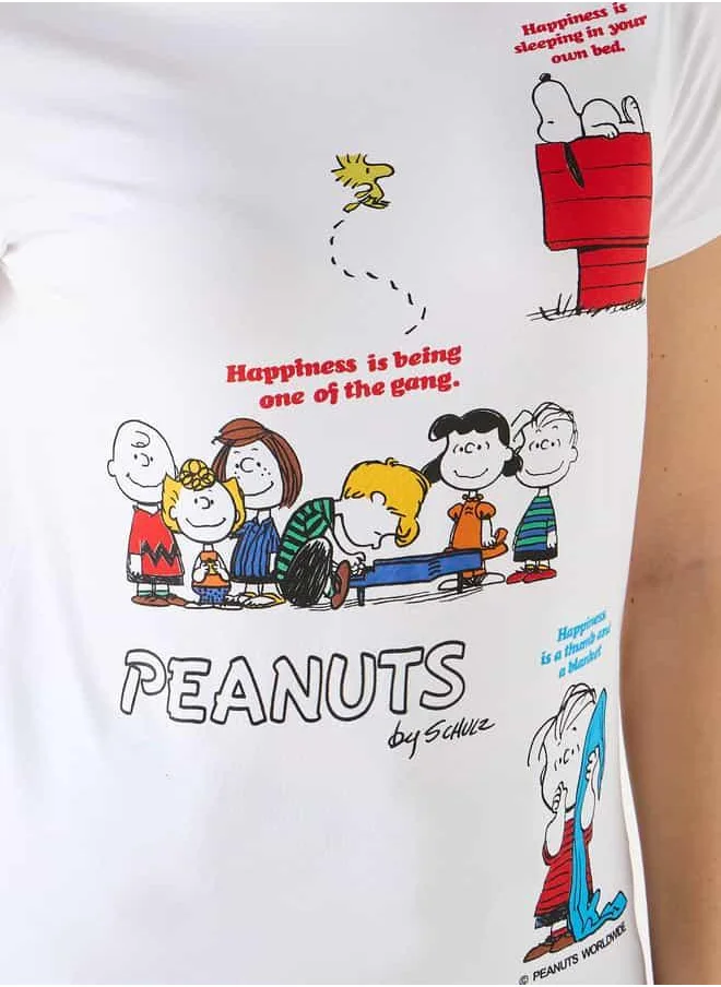 SP Characters Snoopy Print T-shirt with Short Sleeves