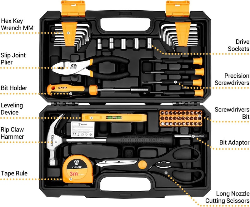 DEKO 62 Piece Tool Kit Set for Home & Office - General DIY Repair & Maintenance - Image 2