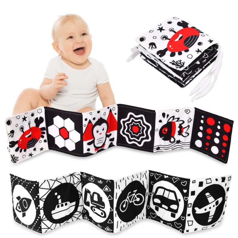 Vicloon Black and White Baby Toys, High Contrast Baby Book for Newborn 0-3 3-6 Months, Infant Tummy Time Toys, Early Education Sensory Toys, Visual Stimulation Folding Cloth Book for Boys Girls - Image 1