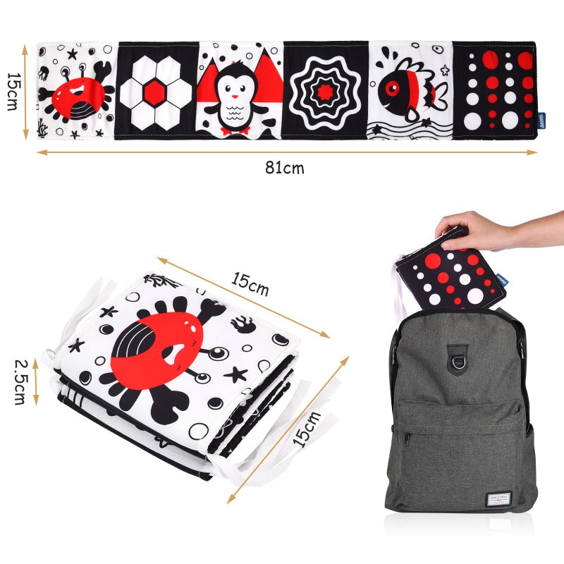 Vicloon Black and White Baby Toys, High Contrast Baby Book for Newborn 0-3 3-6 Months, Infant Tummy Time Toys, Early Education Sensory Toys, Visual Stimulation Folding Cloth Book for Boys Girls - Image 2