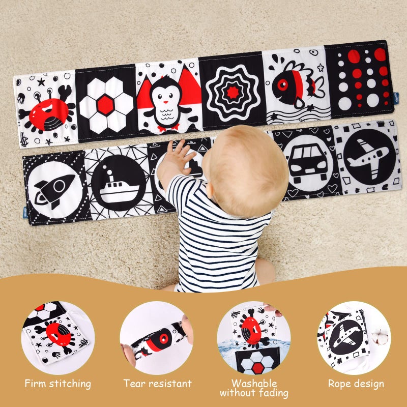 Vicloon Black and White Baby Toys, High Contrast Baby Book for Newborn 0-3 3-6 Months, Infant Tummy Time Toys, Early Education Sensory Toys, Visual Stimulation Folding Cloth Book for Boys Girls - Image 3