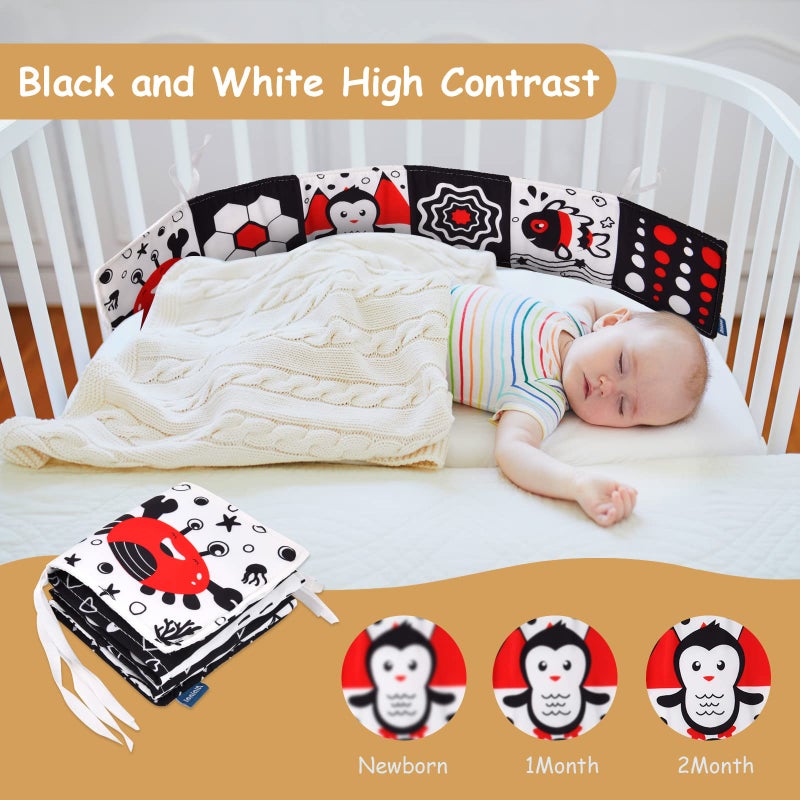 Vicloon Black and White Baby Toys, High Contrast Baby Book for Newborn 0-3 3-6 Months, Infant Tummy Time Toys, Early Education Sensory Toys, Visual Stimulation Folding Cloth Book for Boys Girls - Image 5