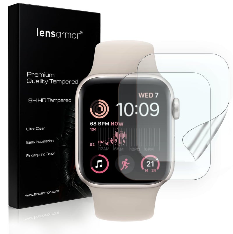 Lensarmor Compatible with Apple Watch Series 4/5 / 6 / SE/SE 2 (2022) 44 mm Screen Protector Film – Pack of 2 Ultra-Thin Acrylic Flexible iWatch Screen Guard, Protective Film for Apple Watch 44 mm - Image 1