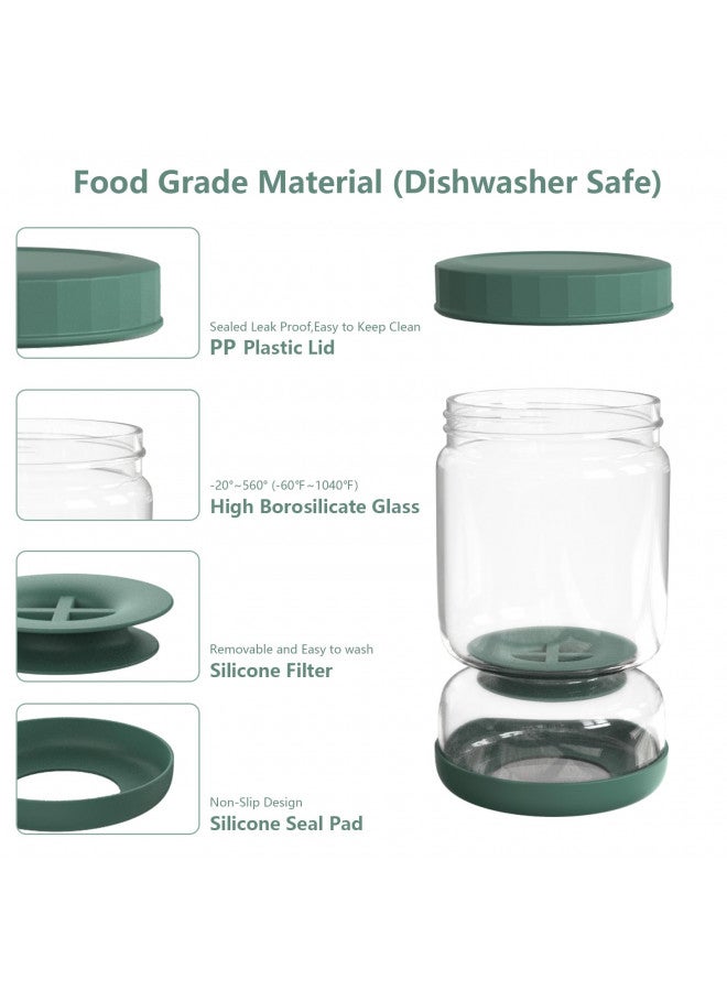 Luvan Glass Pickle Jar, 34oz Pickle Container with Strainer, LeakProof Pickle and Olive Hourglass Jar, Olive Jar with Airtight Lid, Green Multifunction Jalapeno Container, Pickle Flip Jar for Fridge - Image 3